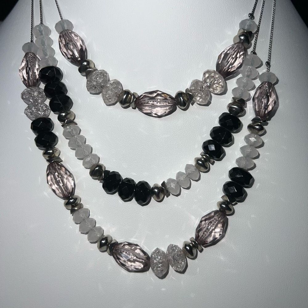 NY Collection Pink Black Crystal Triple Strand Statement Necklace